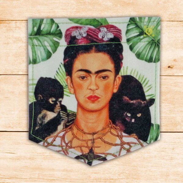 Frida Kahlo Changos green leaves Sticky Pocket - Pocket Patches