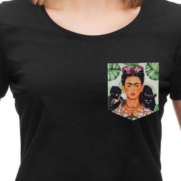 Frida Kahlo Changos green leaves Sticky Pocket - Pocket Patches