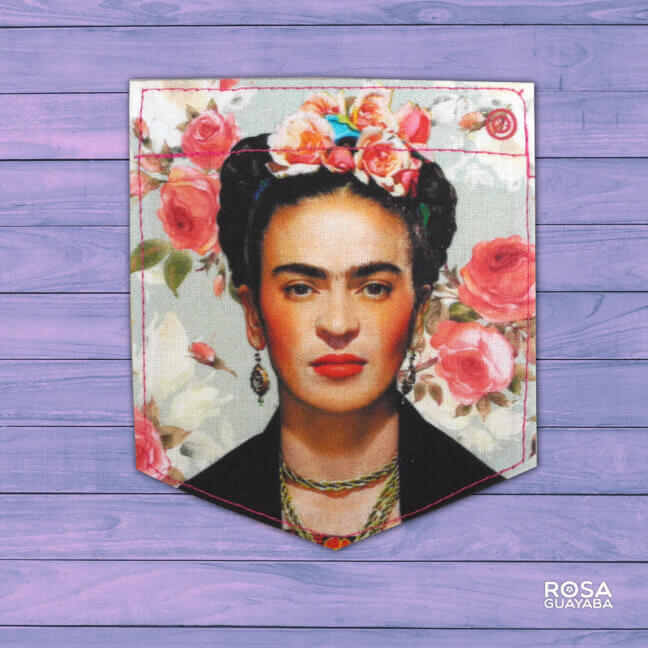Frida Kahlo Pink Roses - Sticky Pocket - Pocket Patches