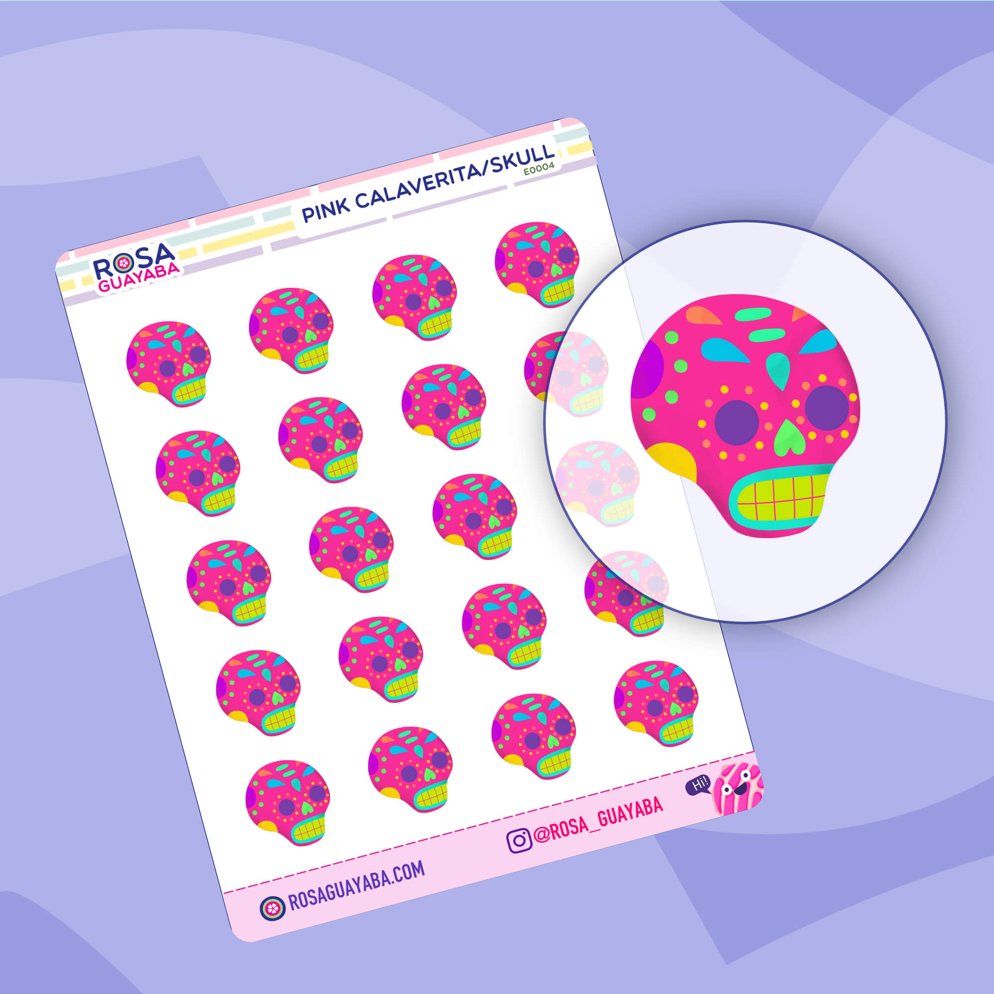 Pink Sugar Skull/Calaverita - Day of the Dead Stickers